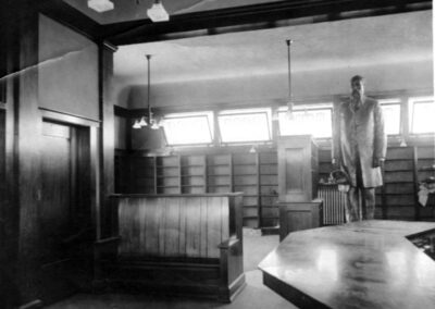 Original Eager Free Library, 1908, Almeron Eager Statue