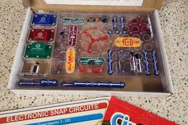 Display of Snap Circuits Jr Kit for understanding electricity and engineering