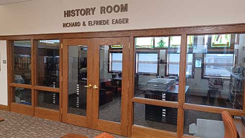 Entrance to history room at Eager Free Public Library